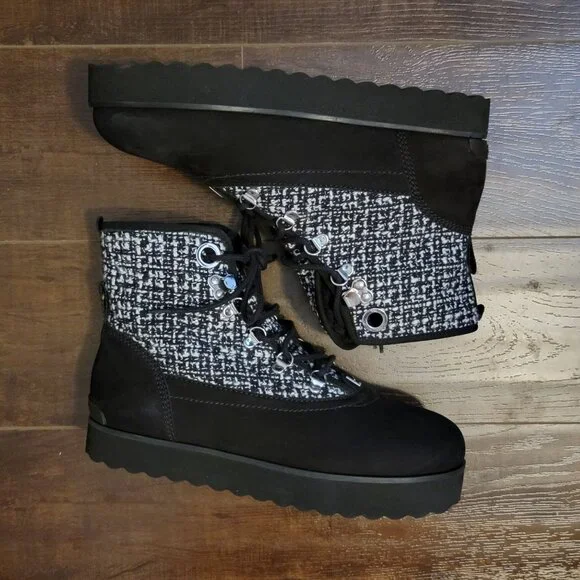 NEW Larroude Vail Boots Womens 8.5 Suede Black White Checkered Hipster City